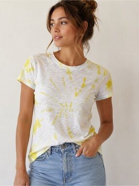 ATM Anthony Thomas Melillo Tie Dye Slub Cotton Tee White Yellow XS/TP